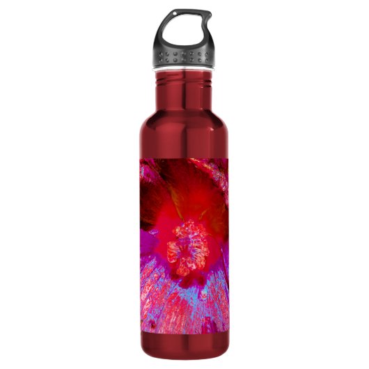 Psychedelische Trippy Retro Red Hibiskus Blume Edelstahlflasche (Vorderseite)