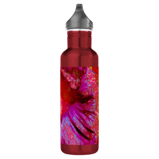 Psychedelische Trippy Retro Red Hibiskus Blume Edelstahlflasche (Rechts)