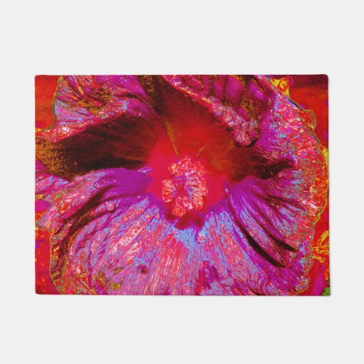 Psychedelische Trippy Retro Red Hibiskus Blume Fußmatte (Vorderseite)