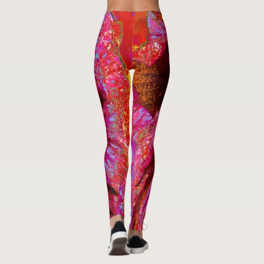Psychedelische Trippy Retro Red Hibiskus Blume Leggings (Rückseite)