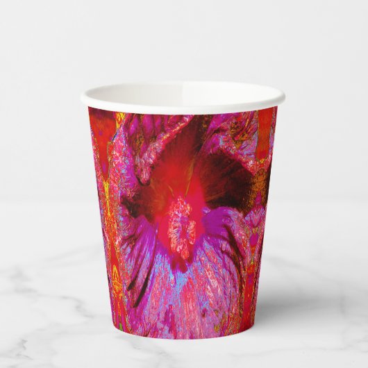 Psychedelische Trippy Retro Red Hibiskus Blume Pappbecher (Links)