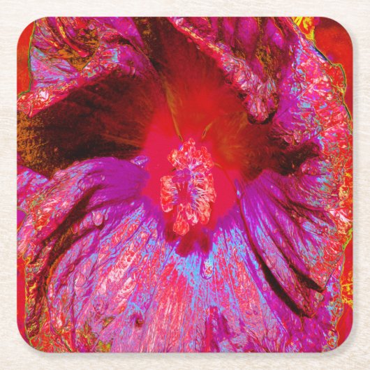 Psychedelische Trippy Retro Red Hibiskus Blume Rechteckiger Pappuntersetzer (Vorderseite)