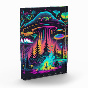 Psychedelische UFO-Fantasie-Kunst Fotoblock