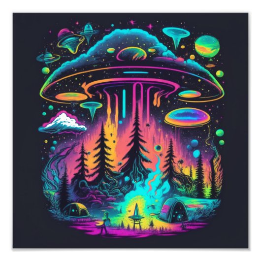 Psychedelische UFO Fantasy Art Fotodruck (Vorne)