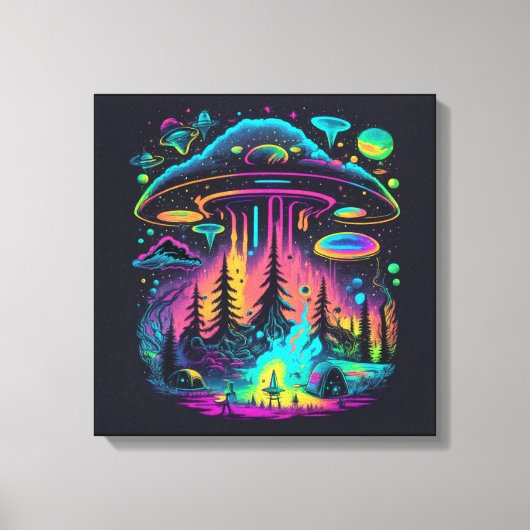 Psychedelische UFO Fantasy Art Leinwanddruck (Vorderseite)