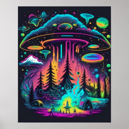 Psychedelische UFO Fantasy Art Poster (Vorne)