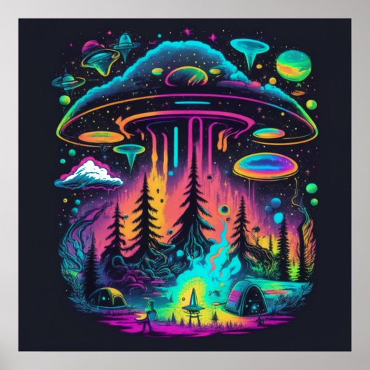 Psychedelische UFO Fantasy Art Poster (Vorne)