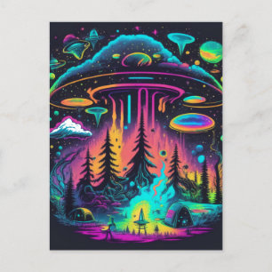 Psychedelische UFO Fantasy Art Postkarte
