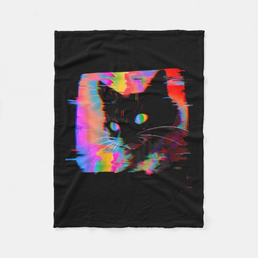 Psychedelische Weidcore Cat Vaporwave Ästhetische Fleecedecke (Vorderseite)