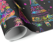 Psychedelische Weihnachtsbaumen auf schwarz Geschenkpapier (Rolleneckpunkt)