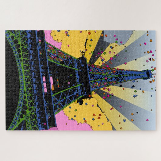 Psychedelische Welt: Eiffelturm, Paris Frankreich Puzzle (Horizontal)