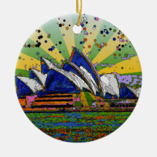 Psychedelische Welt: Skyline A2 Sydneys Australien Keramikornament