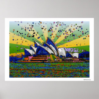 Psychedelische Welt: Sydney Australien Skyline A2 Poster