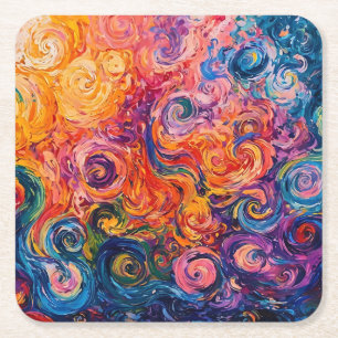 Psychedelische Wirbel Ölgemälde Rechteckiger Pappuntersetzer