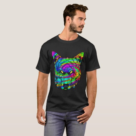 Psychedelische Wolf Wölfe Halluzinationen Trance T-Shirt (Vorne ganz)