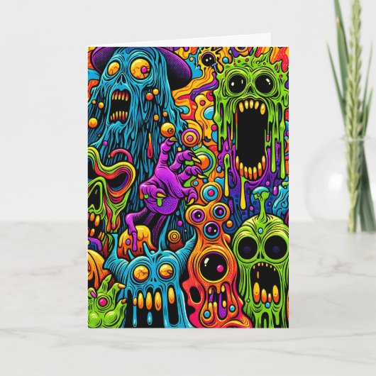 Psychedelische Zombies Halloween- und Farbseiten Karte (Vorderseite)