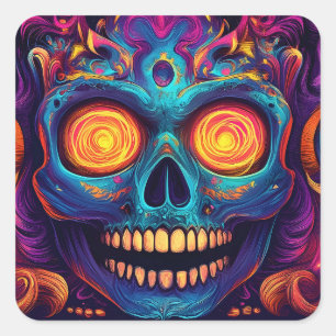 Psychedelische Zuckerkultur - Tag der Toten Quadratischer Aufkleber