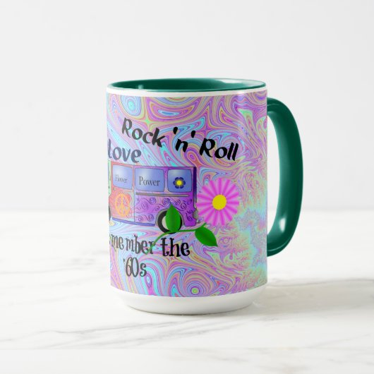 Psychedelischer '60er—Frieden, Liebe, Rock 'n' Rol Tasse (VorderseiteRechts)