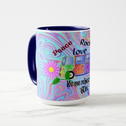 Psychedelischer '60er—Frieden, Liebe, Rock 'n' Rol Tasse (Vorderseite Links)