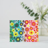 Psychedelischer 60er Red Green Blume Muster Postkarte (Stehend Vorderseite)