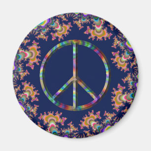Psychedelischer Anemonen-Friedenszeichen-Magnet Magnet