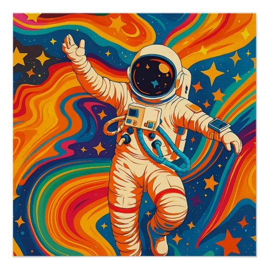 Psychedelischer Astronaut - Groovy Cosmic Waves Poster (Vorderseite)