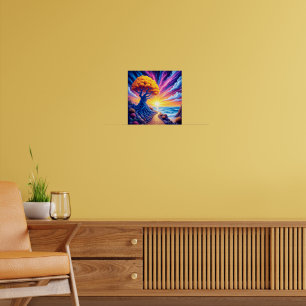 Psychedelischer Baum Sonnenuntergang Surreal Lands Poster