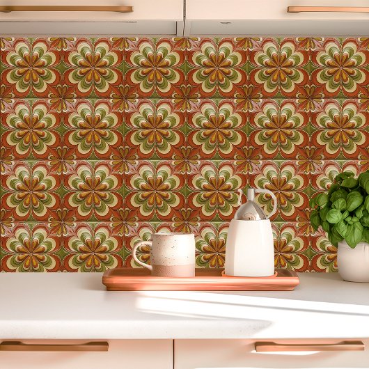 Psychedelischer Blumenburst der 1970er Jahre Fliese