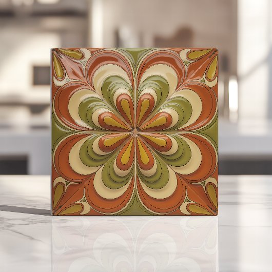 Psychedelischer Blumenburst der 1970er Jahre Fliese