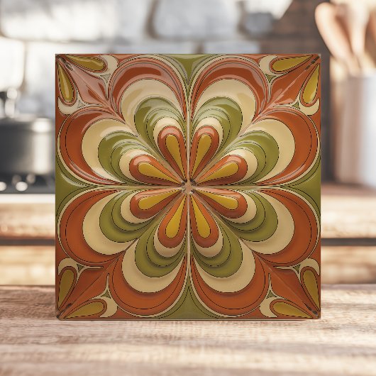 Psychedelischer Blumenburst der 1970er Jahre Fliese