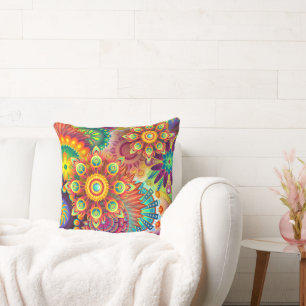 Psychedelischer Boho-Boheme-Farbenfroher 70er-Jahr Kissen