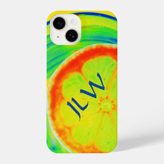 Psychedelischer Citrus Pop Art mit Initialen iPhone Hülle (Rückseite)