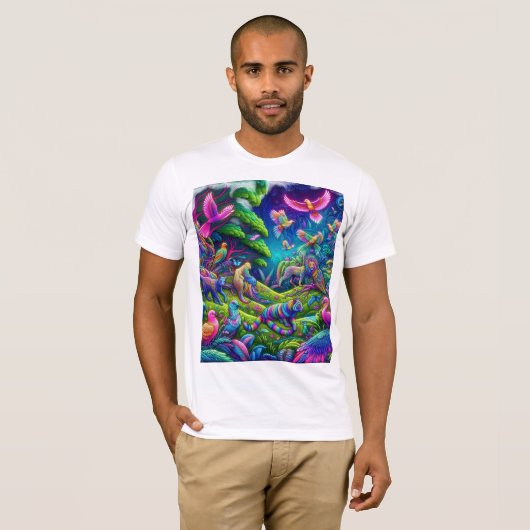 Psychedelischer Dschungel - Lebhafte Tiere und Vög T-Shirt (Vorne ganz)