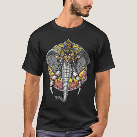 Psychedelischer Elefant Ganesha T-Shirt (Vorderseite)