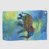 Psychedelischer Elefant im blau-grünen Weltraum Golfhandtuch (Horizontal)