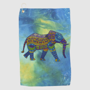 Psychedelischer Elefant im blau-grünen Weltraum Golfhandtuch