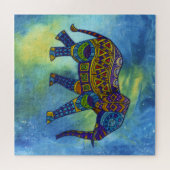 Psychedelischer Elefant im blau-grünen Weltraum Puzzle (Horizontal)