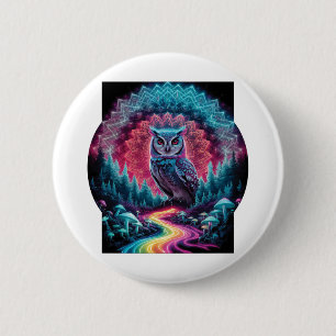 Psychedelischer Eulen-Mandala - Trippy-Waldkunst Button