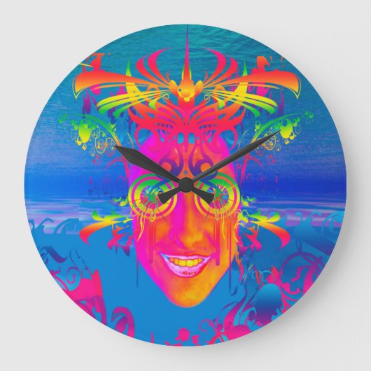 Psychedelischer Fisch Große Wanduhr (Vorderseite)