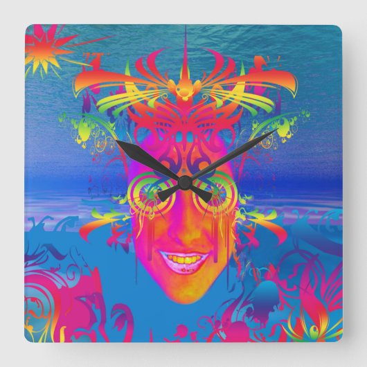 Psychedelischer Fisch Quadratische Wanduhr (Vorderseite)