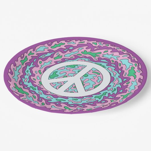 Psychedelischer Frieden Pappteller (Schrägansicht)