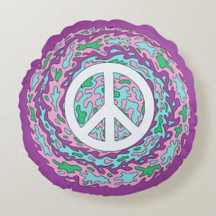 Psychedelischer Frieden Rundes Kissen