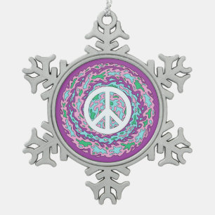 Psychedelischer Frieden Schneeflocken Zinn-Ornament