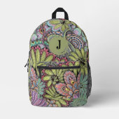 Psychedelischer Garten handGezeichnet florale Mono Bedruckter Rucksack (Vorderseite)