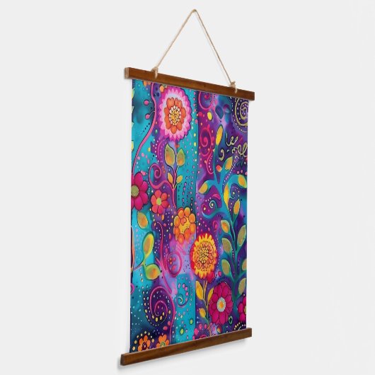Psychedelischer Garten - Whimsy in Bloom Wandteppich Mit Holzrahmen (Gewinkelt)