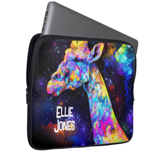 Psychedelischer Giraffe editierbarer Name Laptopschutzhülle (Vorne Rechts)