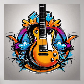 Psychedelischer Gitarren-T - Shirt Poster