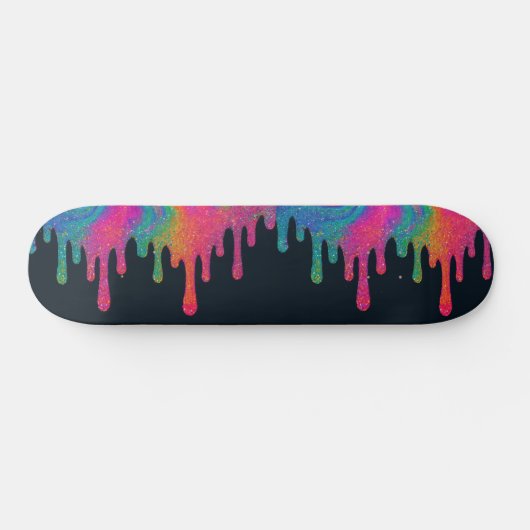 Psychedelischer Glitzer Neon Paint Tropfen Skatebo Skateboard (Horizontal)