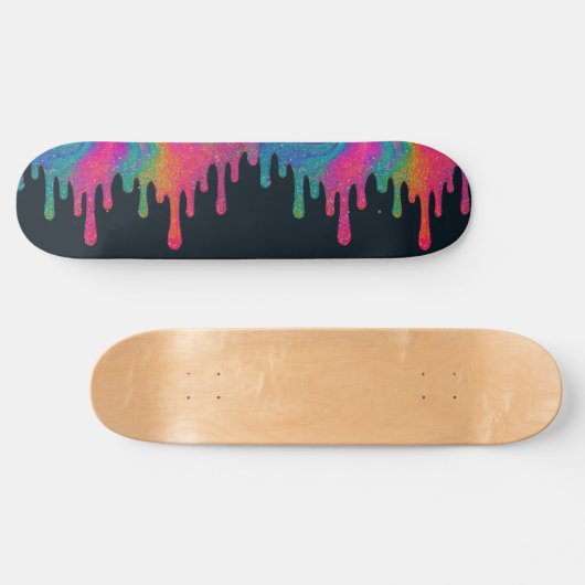 Psychedelischer Glitzer Neon Paint Tropfen Skatebo Skateboard (Horizontal)