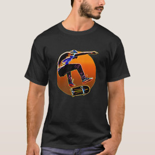 Psychedelischer glühender Skateboardfahrer mit T-Shirt